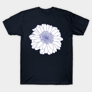 Very Peri Periwinkle Blue and White Flower Line Drawing T-Shirt